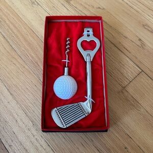 Vintage Golf Ball Corkscrew Club Iron Bottle Opener Bar Set Of 2 in Original Box